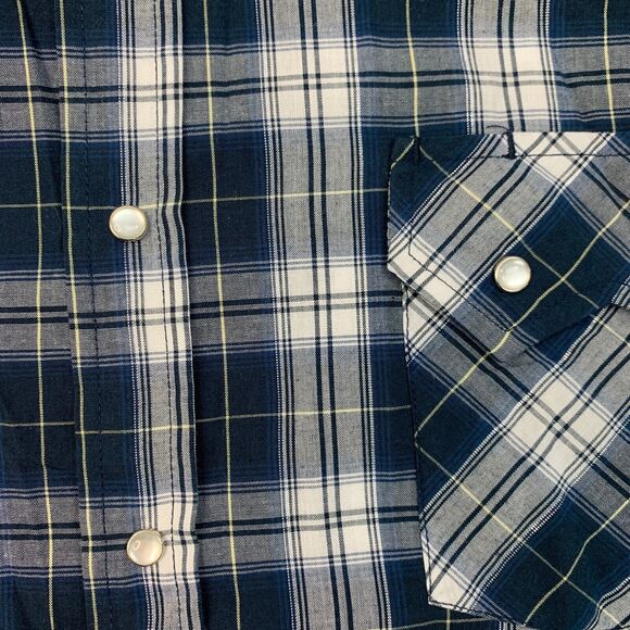 Plains Western Wear Shirt Mens XL Navy Silver Pearl Snap Button Plaid Cowboy - Picture 4 of 10